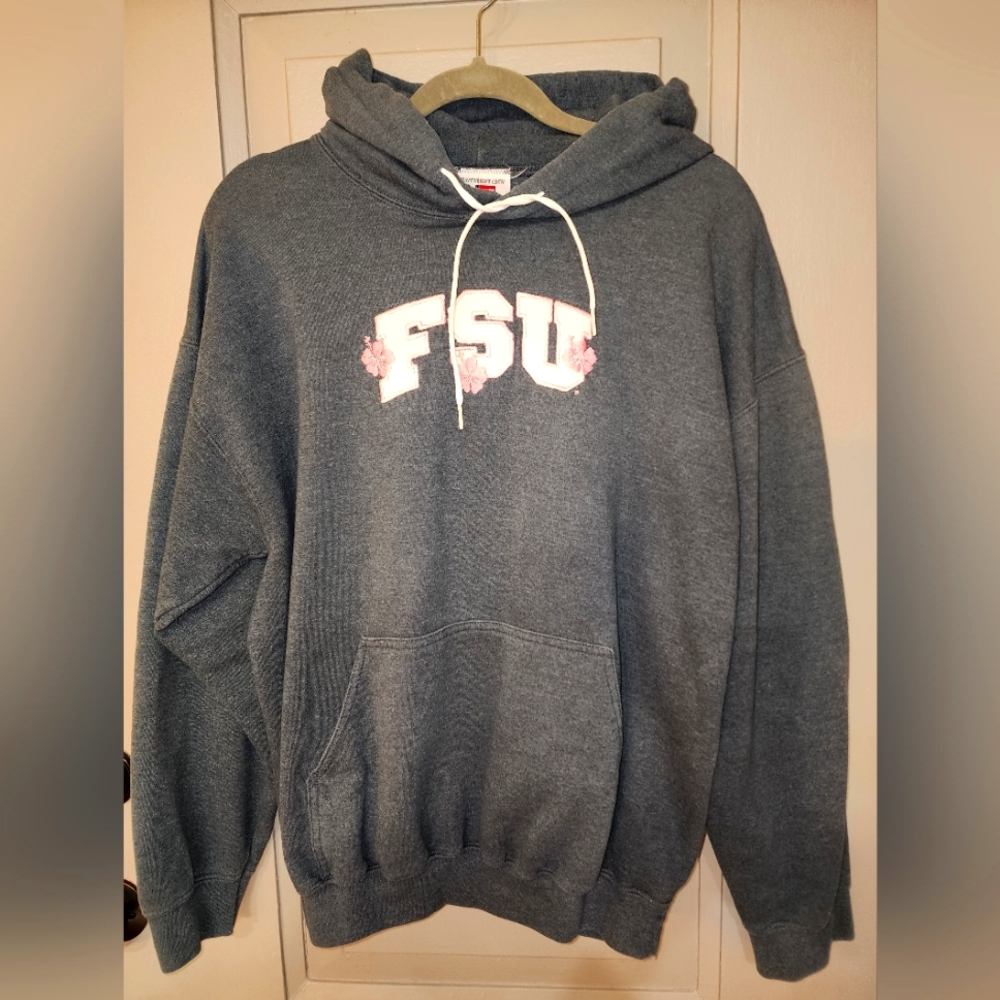 USA Player Sportswear FSU Sweatshirt  Size Large Heather Grey With Pink Flowers